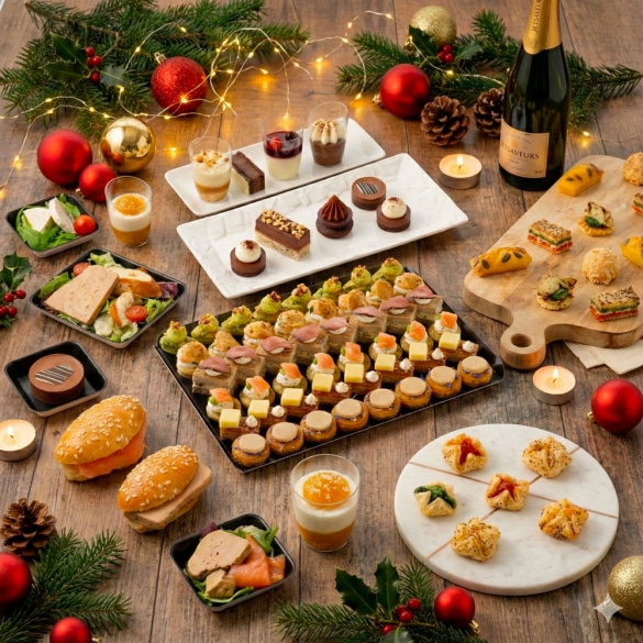 buffet festif au bureau entre collaborateurs